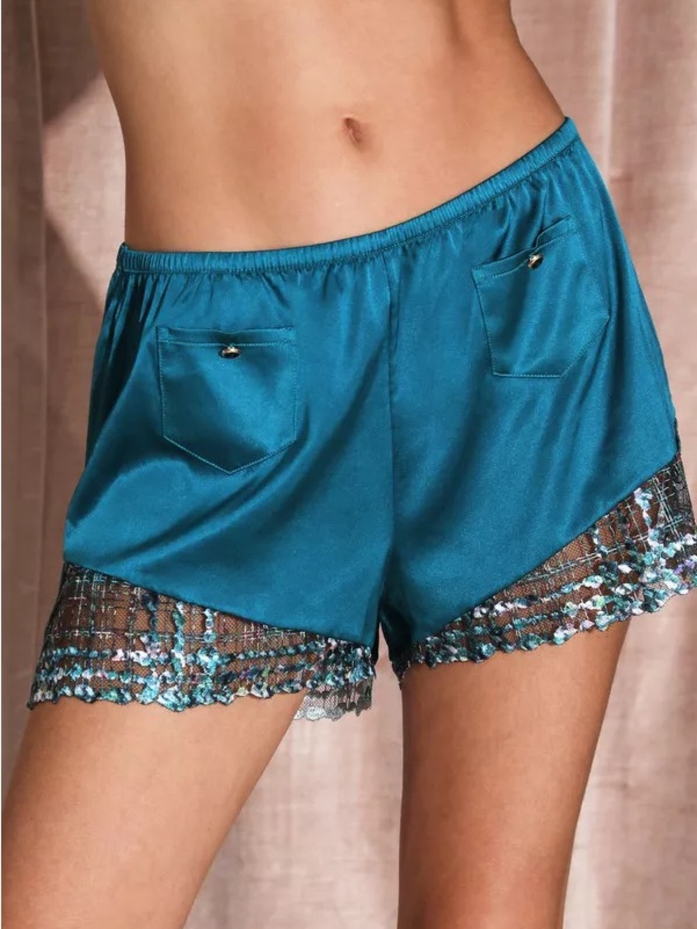 Fleur du mal Gabrielle embroidered shorts aquamarine SZS nwt